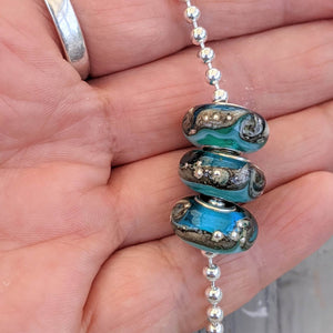 Deep Blue Sea with Wave Silver Cored Beads-Bracelet Beads-Beach Art Glass