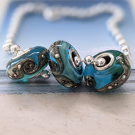 Deep Blue Sea with Wave Silver Cored Beads-Bracelet Beads-Beach Art Glass