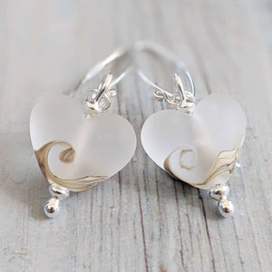 Frosted Sea Heart Earrings-Earrings-Beach Art Glass