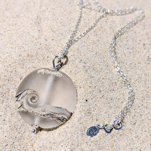 Frosted Sea Lentil Pendant-Necklace-Beach Art Glass