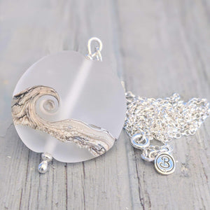 Frosted Sea Lentil Pendant-Necklace-Beach Art Glass