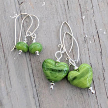 Load image into Gallery viewer, Green Dragon Heart Earrings-Earrings-Beach Art Glass