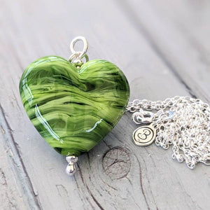 Green Dragon Heart Pendant-Necklace-Beach Art Glass