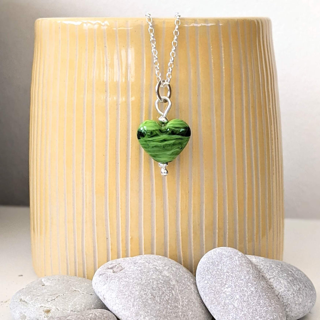 Green Dragon Mini Heart Pendant-Necklace-Beach Art Glass