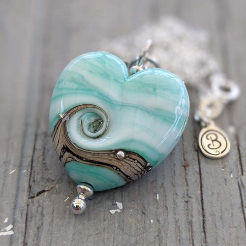 Low Tide Medium Heart Pendant-Necklace-Beach Art Glass