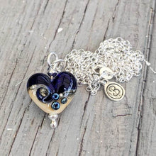 Load image into Gallery viewer, Midnight Waves Beach Babe Heart Pendant-Necklace-Beach Art Glass