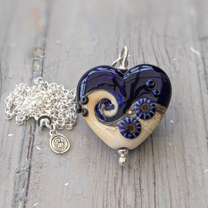 Midnight Waves Heart Pendant-Necklace-Beach Art Glass