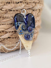 Load image into Gallery viewer, Midnight Waves Long Heart Pendant-Necklace-Beach Art Glass