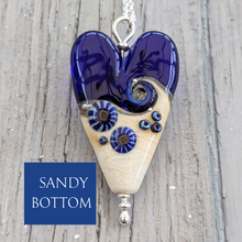 Load image into Gallery viewer, Midnight Waves Long Heart Pendant-Necklace-Beach Art Glass