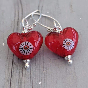 RED Heart Earrings-Earrings-Beach Art Glass