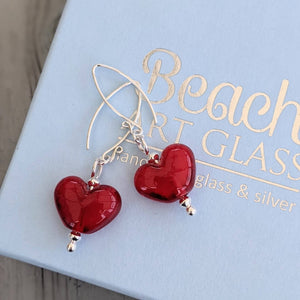 RED Heart Earrings-Earrings-Beach Art Glass