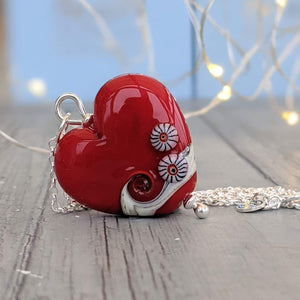 RED Heart Pendant-Necklace-Beach Art Glass