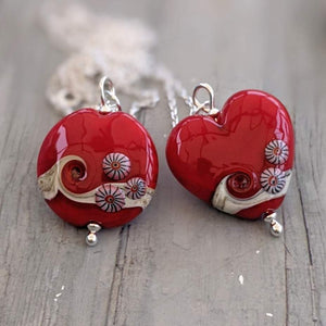 RED Heart Pendant-Necklace-Beach Art Glass