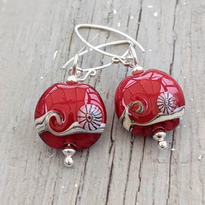 RED Lentil Earrings-Earrings-Beach Art Glass