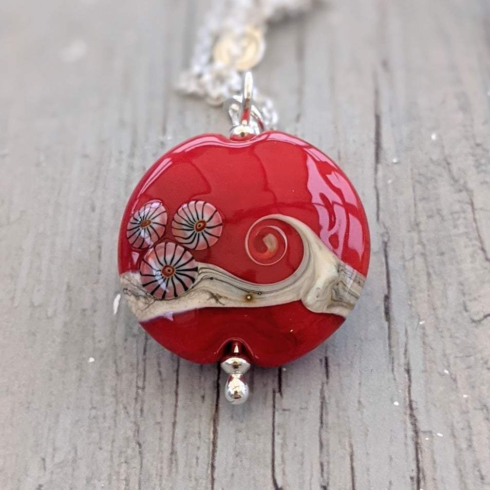 RED Lentil Pendant-Necklace-Beach Art Glass