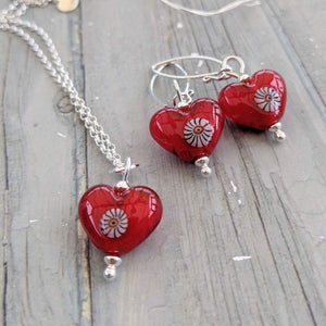 RED Mini Heart Pendant-Necklace-Beach Art Glass