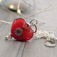 RED Mini Heart Pendant-Necklace-Beach Art Glass