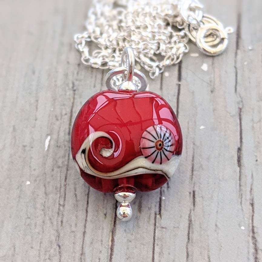 RED Mini Lentil Pendant-Necklace-Beach Art Glass