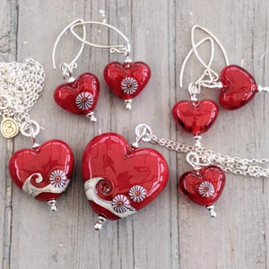 RED Sweetheart Pendant-Necklace-Beach Art Glass