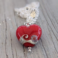 RED Sweetheart Pendant-Necklace-Beach Art Glass