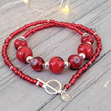 Load image into Gallery viewer, RED glass and silver Necklace-Necklace-Beach Art Glass