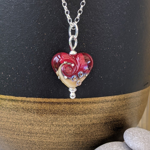Red Sea Beach Babe Heart Pendant-Necklace-Beach Art Glass