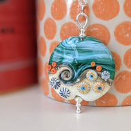 Sand & Sea Extra Large Lentil Pendant-Necklace-Beach Art Glass