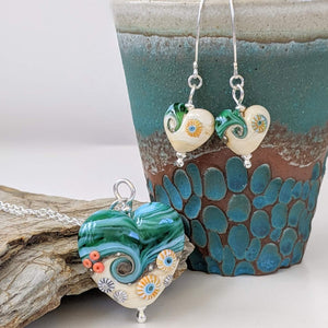 Sand & Sea Heart Drop Earrings-Earrings-Beach Art Glass
