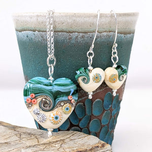 Sand & Sea Heart Pendant (sea at the top)-Necklace-Beach Art Glass