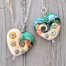 Load image into Gallery viewer, Sand &amp; Sea Heart Pendant (sea at the top)-Necklace-Beach Art Glass