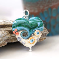 Sand & Sea Heart Pendant (sea at the top)-Necklace-Beach Art Glass