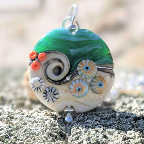 Sand & Sea Lentil Pendant-Necklace-Beach Art Glass