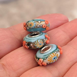 Sand & Sea Silver Cored Bead with Murrini-Bracelet Beads-Beach Art Glass