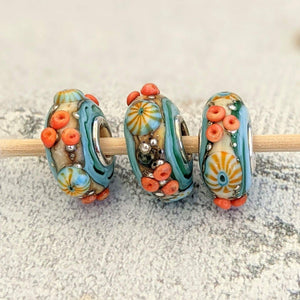 Sand & Sea Silver Cored Bead with Murrini-Bracelet Beads-Beach Art Glass