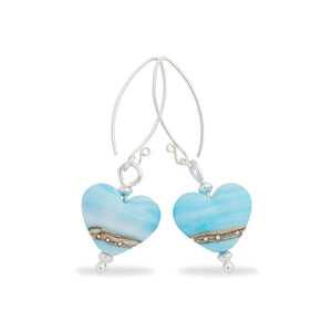 Sea Breeze Drop Heart Earrings-Earrings-Beach Art Glass