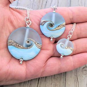 Sea Breeze Extra Large Lentil Pendant-Necklace-Beach Art Glass