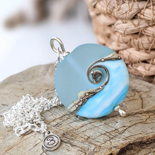 Sea Breeze Lentil Pendant-Necklace-Beach Art Glass