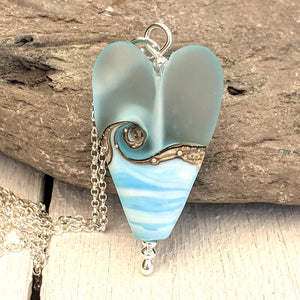 Sea Breeze Long Heart Pendant-Necklace-Beach Art Glass