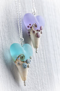 Sea Mist Extra Large Heart Pendant-Necklace-Beach Art Glass