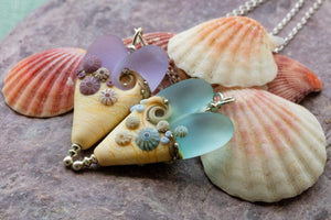 Sea Mist Long Heart Pendant-Necklace-Beach Art Glass