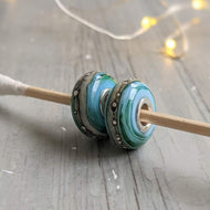 Sea Silver Cored Beads-Bracelet Beads-Beach Art Glass