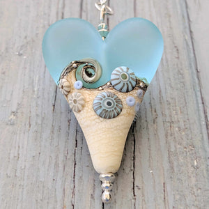 Sea Spray Extra Large Heart Pendant-Necklace-Beach Art Glass