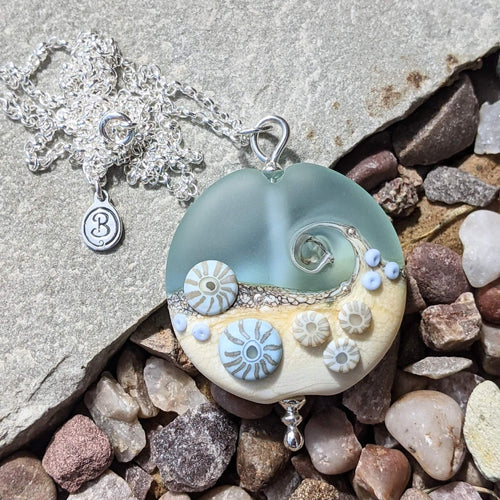 Sea Spray Extra Large Lentil Pendant-Necklace-Beach Art Glass