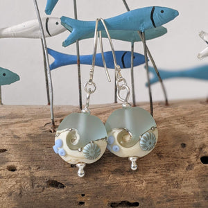 Sea Spray Lentil Drop Earrings-Earrings-Beach Art Glass