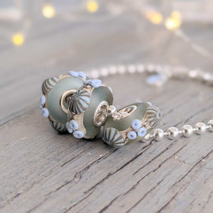 Sea Spray Silver Cored Bead with Murrini-Bracelet Beads-Beach Art Glass