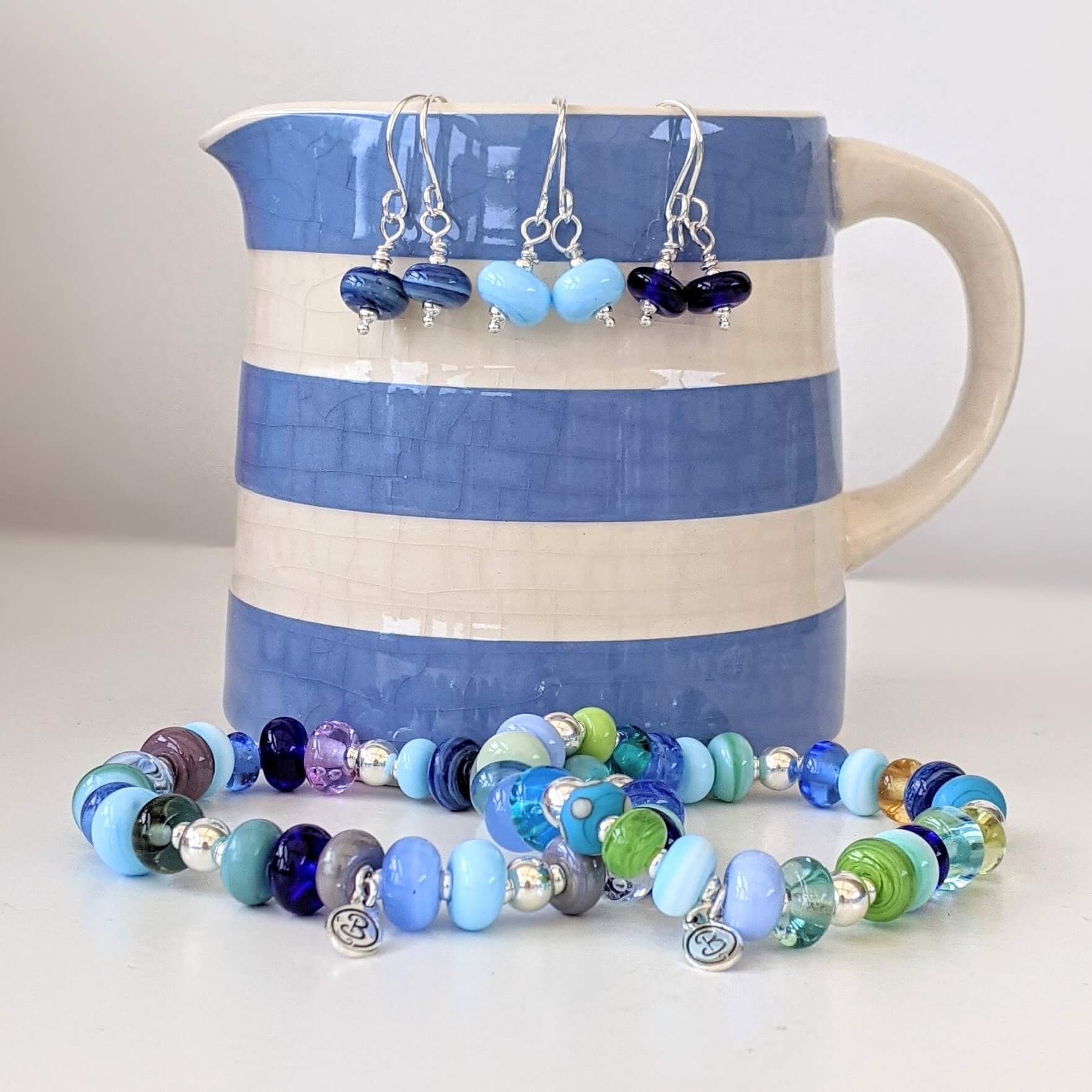 Cat Charm Bracelet with Blue Glass Beads - The Purrfect Present