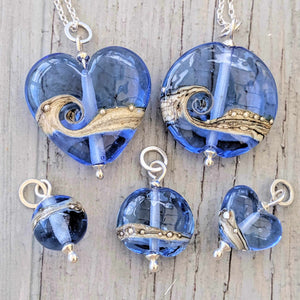 Shoreline Pendant, Medium or Mini, in Blue-Necklace-Beach Art Glass