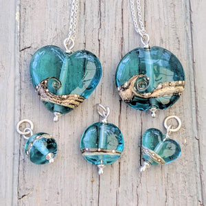 Shoreline Pendant, Medium or Mini, in Marine-Necklace-Beach Art Glass