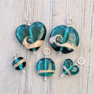 Shoreline Pendant, Medium or Mini, in Teal-Necklace-Beach Art Glass