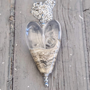 Sparkling Sea Long Heart Pendant-Necklace-Beach Art Glass